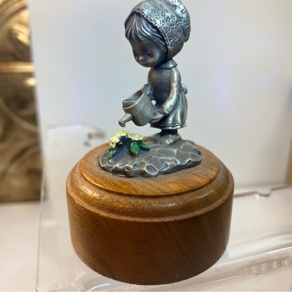 Vintage 1979 Hallmark Cards Little Gallery Pewter Figurine Girl Watering Flowers